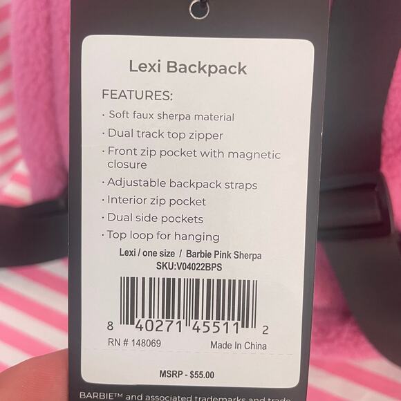 NWT Barbie x Vooray Lexi Faux Sherpa Backpack pink RV $55 MAKES A GREAT GIFT! - Picture 6 of 6